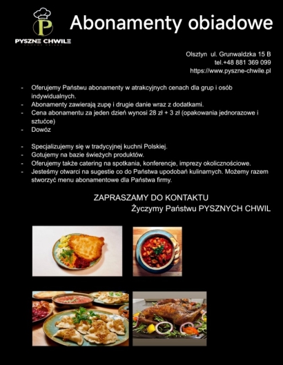 PYSZNE CHWILE/Catering/abonament/domowe obiady dla firm