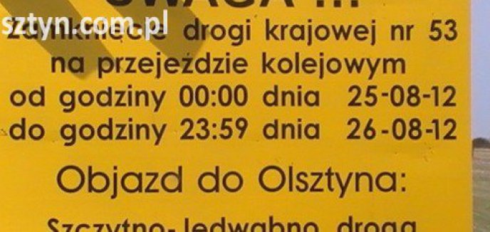 Utrudnienia na trasie Olsztyn - Szczytno