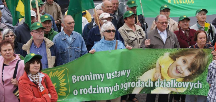 ''Łapy precz od działek''. Protest działkowców w Olsztynie (zdjęcia)