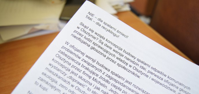 Artykuł: Olsztyńskie stowarzyszenia wspólnie przeciwko budowie spalarni. Kolportują ulotki