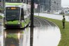 Zalany odcinek torów tramwajowych na al. Sikorskiego