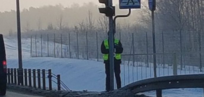 ''Pół policjant, pół sygnalizator''. Zdjęcie spod Olsztyna funkcjonariusza z drogówki robi furorę w Internecie