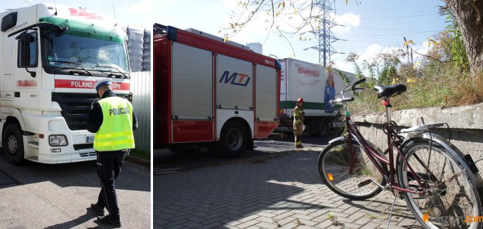 Artykuł: Wypadek na al. Sikorskiego w Olsztynie z udziałem ciężarówki i rowerzysty [ZDJĘCIA]