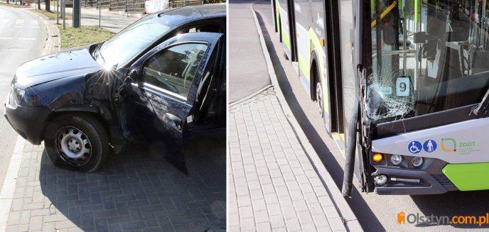 Artykuł: Kolizja na ul. Żołnierskiej w Olsztynie. 70-letni kierowca dacii zderzył się z autobusem [ZDJĘCIA]