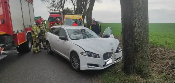 Gmina Ostróda. Kierowca jaguara zderzył się z drzewem