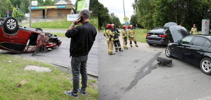 Artykuł: Na al. Warszawskiej w Olsztynie zderzyły się trzy auta. 60-letni kierowca hondy dachował [ZDJĘCIA]