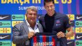 Robert Lewandowski z prezesem FC Barcelona, Joan Laporta