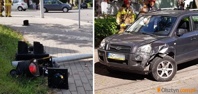 67-latek zasłabł za kierownicą i uderzył w sygnalizator na os. Podleśna w Olsztynie [ZDJĘCIA]