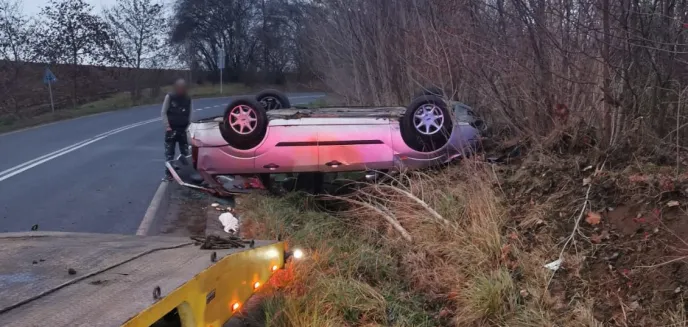 34-letni kierowca forda dachował pod Olsztynem. Na drogę wybiegła sarna