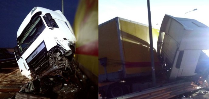 Artykuł: Zablokowana droga ekspresowa na wysokości Olsztynka. Kierujący ciężarówką wjechał w bariery ochronne