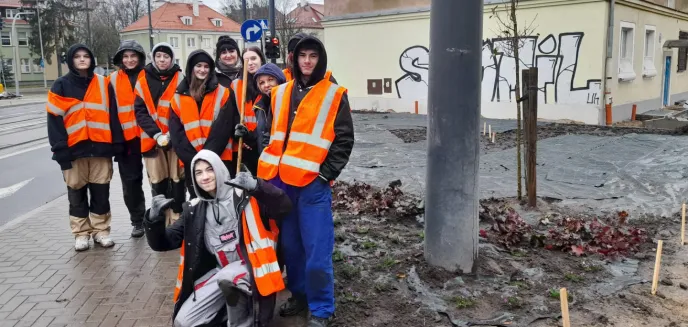 Uczniowie budowlanki zazieleniają Olsztyn. Przy skwerze pracuje 65 osób [ZDJĘCIA]