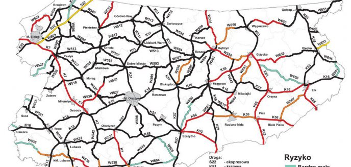 Niebezpieczne drogi na Warmii i Mazurach - zobacz mapę