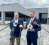 Prezes Hali Olsztyn i prezydent Olsztyna, Robert Szewczyk spotkali się z mediami przed halą Urania