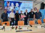 Od lewej: Szymon Niestatek (prezes W-MZLA), marszałek Marcin Kuchciński, minister sportu Sławomir Nitras, Natalia Kaczmarek, rektor UWM prof. Jerzy Przyborowski oraz Konrad i Ireneusz Bukowieccy
