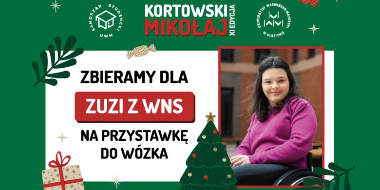 Kortowski Mikołaj obdaruje Zuzię z Wydziału Nauk Społecznych UWM