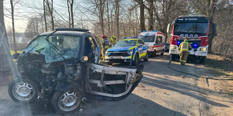 Gmina Barczewo. Po uderzeniu w drzewo ze smarta zostało niewiele. "Ocalał tylko piesek" [ZDJĘCIA]