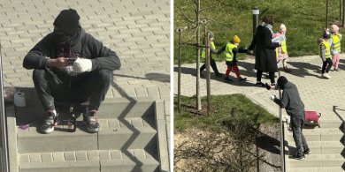 Artykuł: Olsztyn. Zamaskowany mężczyzna pił alkohol w pobliżu dzieci. Dokończył piwo, zanim pojawiły się służby [ZDJĘCIA]