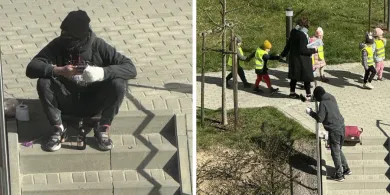 Olsztyn. Zamaskowany mężczyzna pił alkohol w pobliżu dzieci. Dokończył piwo, zanim pojawiły się służby [ZDJĘCIA]