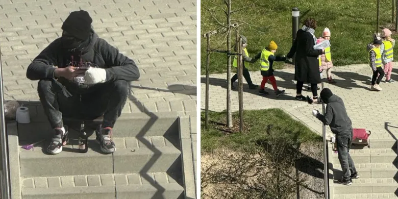 Olsztyn. Zamaskowany mężczyzna pił alkohol w pobliżu dzieci. Dokończył piwo, zanim pojawiły się służby [ZDJĘCIA]