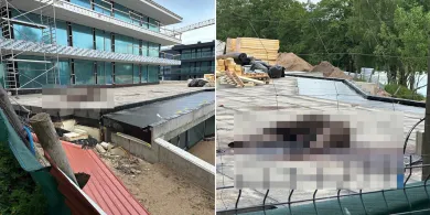 Dramatyczny widok o poranku na terenie jednej z budów przy ul. Bałtyckiej w Olsztynie [ZDJĘCIA]