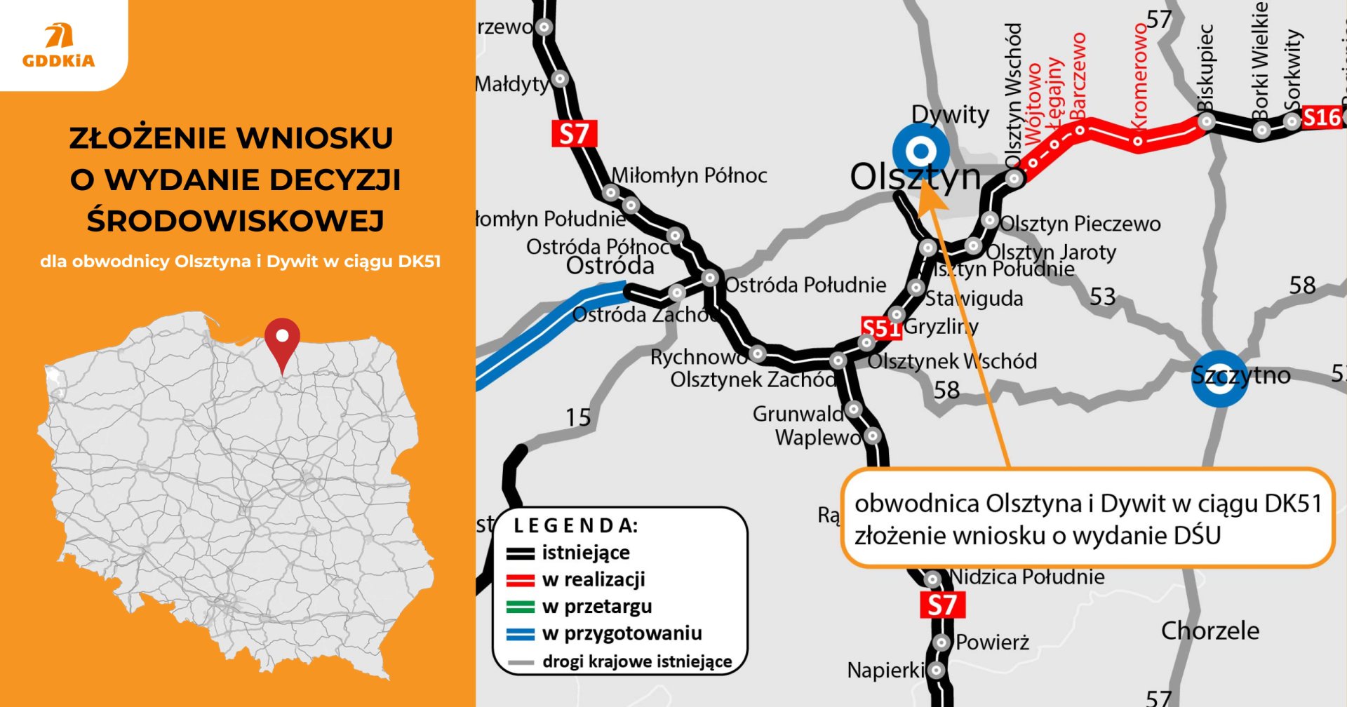 Jest wniosek o DŚU dla północnej obwodnicy Olsztyna. To zakończenie ważnego etapu