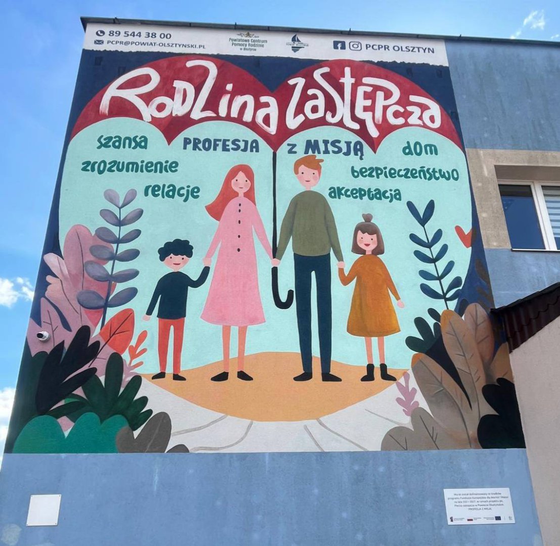 W Biskupcu powstał wyjątkowy mural. Olsztyńskie PCPR promuje rodzicielstwo zastępcze