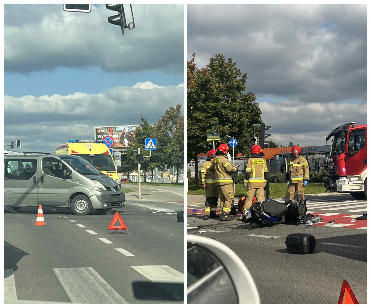 Kraksa pod Action w Olsztynie. 35-letni motocyklista trafił do szpitala po zderzeniu z busem