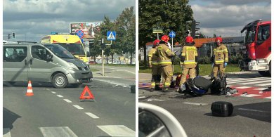Artykuł: Kraksa pod Action w Olsztynie. 35-letni motocyklista trafił do szpitala po zderzeniu z busem