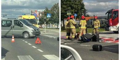 Kraksa pod Action w Olsztynie. 35-letni motocyklista trafił do szpitala po zderzeniu z busem