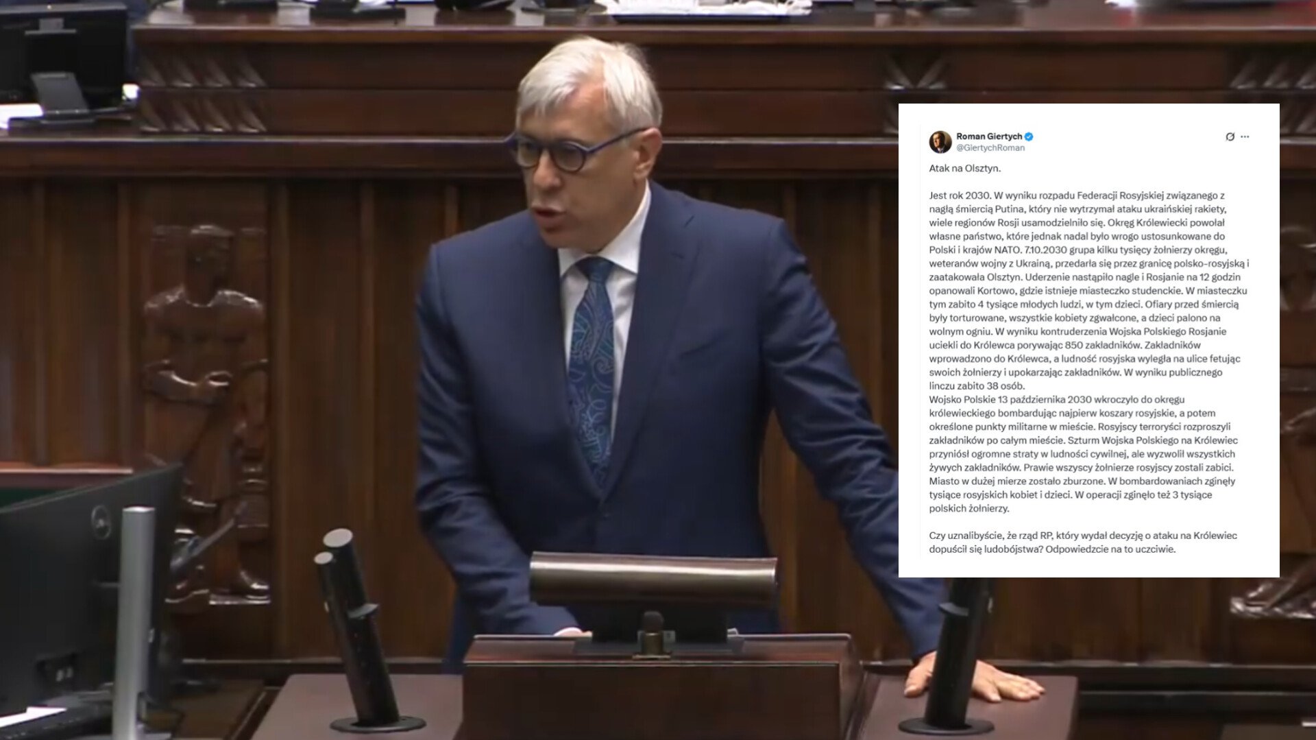 Olsztyn zaatakowany z Królewca. Wpis Romana Giertycha wywołał burzę w sieci