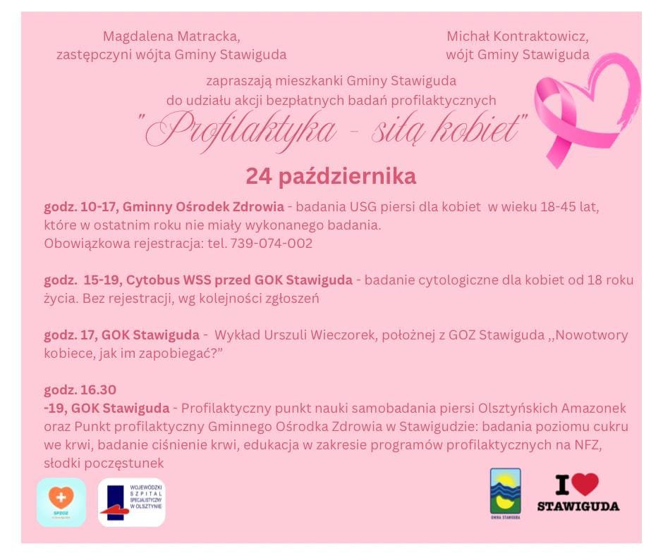 Różowy Październik w gminie Stawiguda – miesiąc troski o zdrowie kobiet