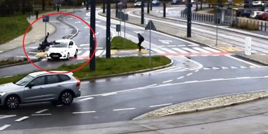 Artykuł: Olsztyn. 43-latek na rowerze wjechał pod koła toyoty [WIDEO]