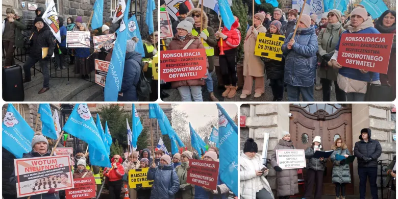 "Łapy precz od Wojewódzkiego Szpitala Specjalistycznego w Olsztynie". Pikieta przed urzędem marszałkowskim