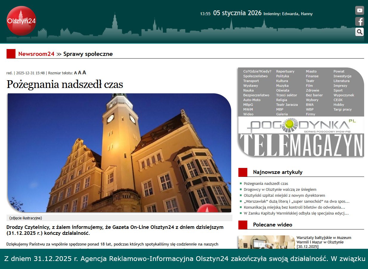 Po 18 latach zakończył działalność jeden z lokalnych portali informacyjnych