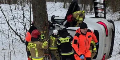 29-latek w BMW uderzył w drzewo między Bartążkiem a Starym Olsztynem