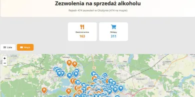 Otwarte dane w Olsztyn.com.pl. Rejestr zezwoleń na sprzedaż alkoholu w Olsztynie