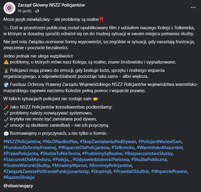 Nagranie policjanta z Tolkmicka ujawniło zaniedbania. Komendant miejski w Elblągu może stracić stanowisko [WIDEO]