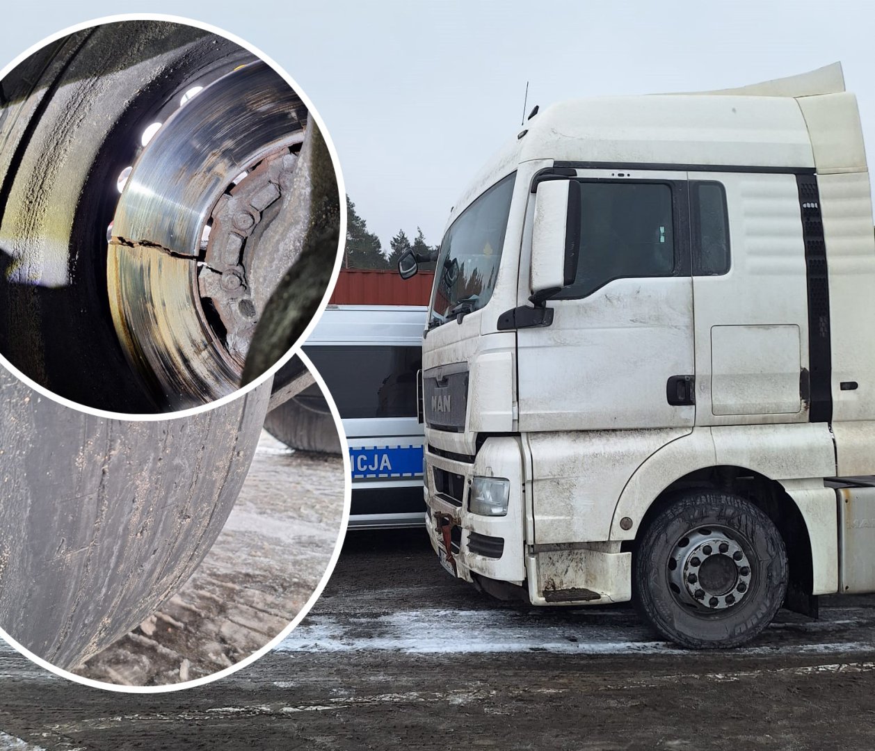 Gmina Olsztynek. Tego zestawu nie powinno być na drodze! Opony łyse, hamulce popękane, kierowca bez przerw