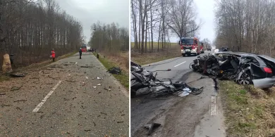 Koszmarny wypadek pod Elblągiem. Nie żyje 49-latek. Z auta niewiele zostało [ZDJĘCIA]