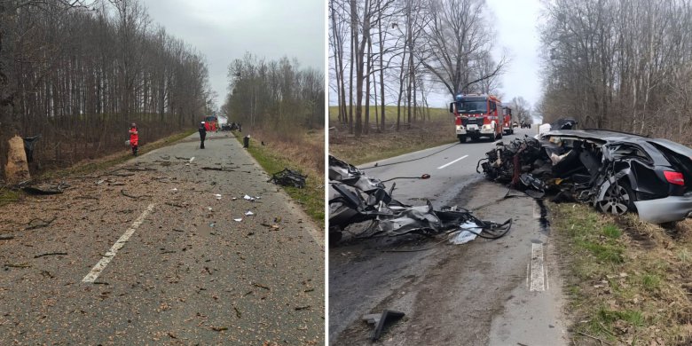 Koszmarny wypadek pod Elblągiem. Nie żyje 49-latek. Z auta niewiele zostało [ZDJĘCIA]