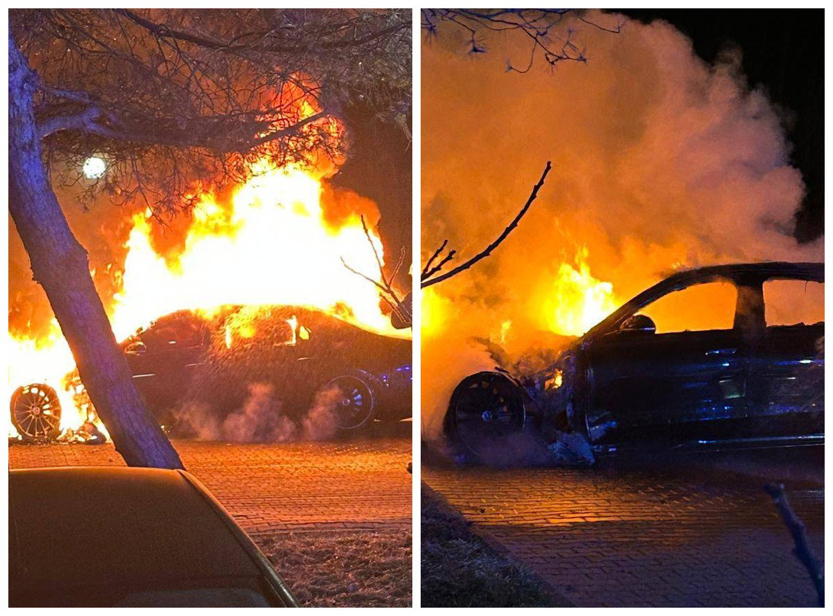 Kromerowo. Strażacy walczyli z pożarem Mercedesa [ZDJĘCIA]