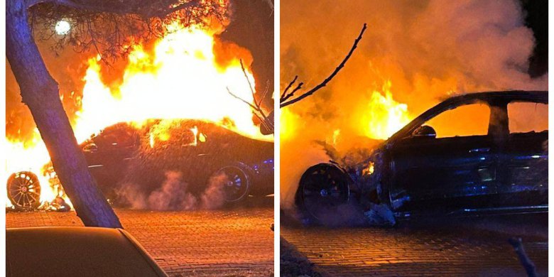 Kromerowo. Strażacy walczyli z pożarem Mercedesa pod znanym hotelem [ZDJĘCIA]