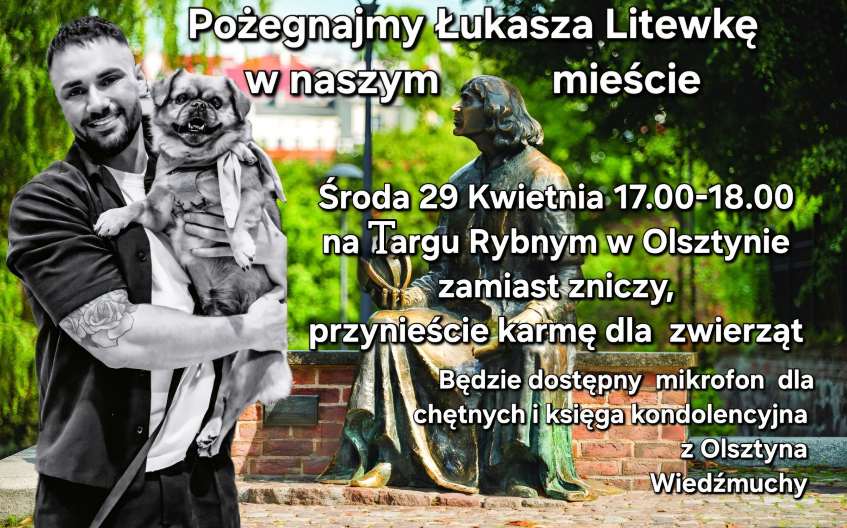 Olsztyn żegna tragicznie zmarłego posła, Łukasza Litewkę. Niezwykła inicjatywa na Targu Rybnym