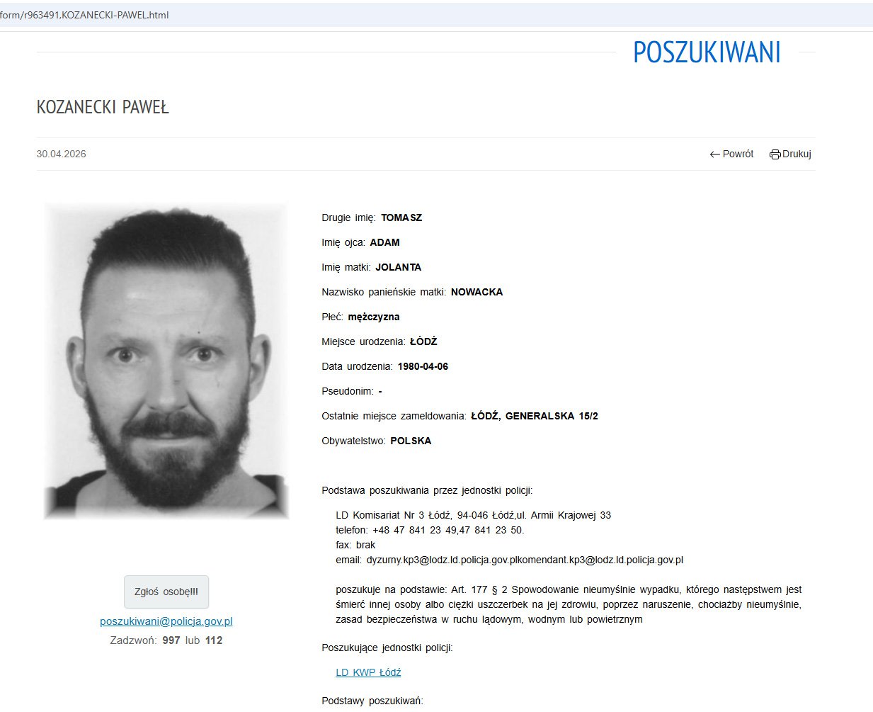 Paweł Kozanecki, znany jako „adwokat od trumny na kółkach”, poszukiwany przez policję