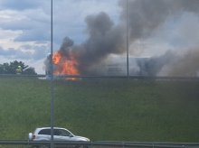 Pożar autobusu na DK 16 na wysokości Barczewa [WIDEO]