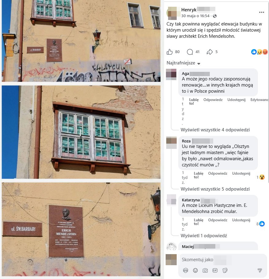 Olsztyn. Budynek upamiętniający Ericha Mendelsohna wymaga remontu. Kto powinien się tym zająć?