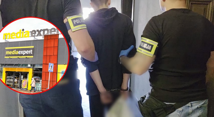 Zamaskowany 20-latek w biały dzień próbował okraść popularny sklep RTV i AGD w Olsztynie. Daleko nie uciekł