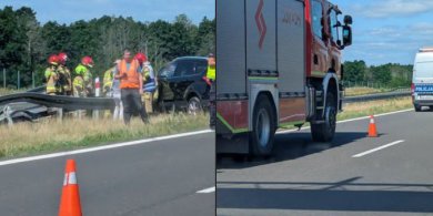 Artykuł: Niebezpieczne zdarzenie pod Ostródą. 72-latek uderzył Fordem w bariery
