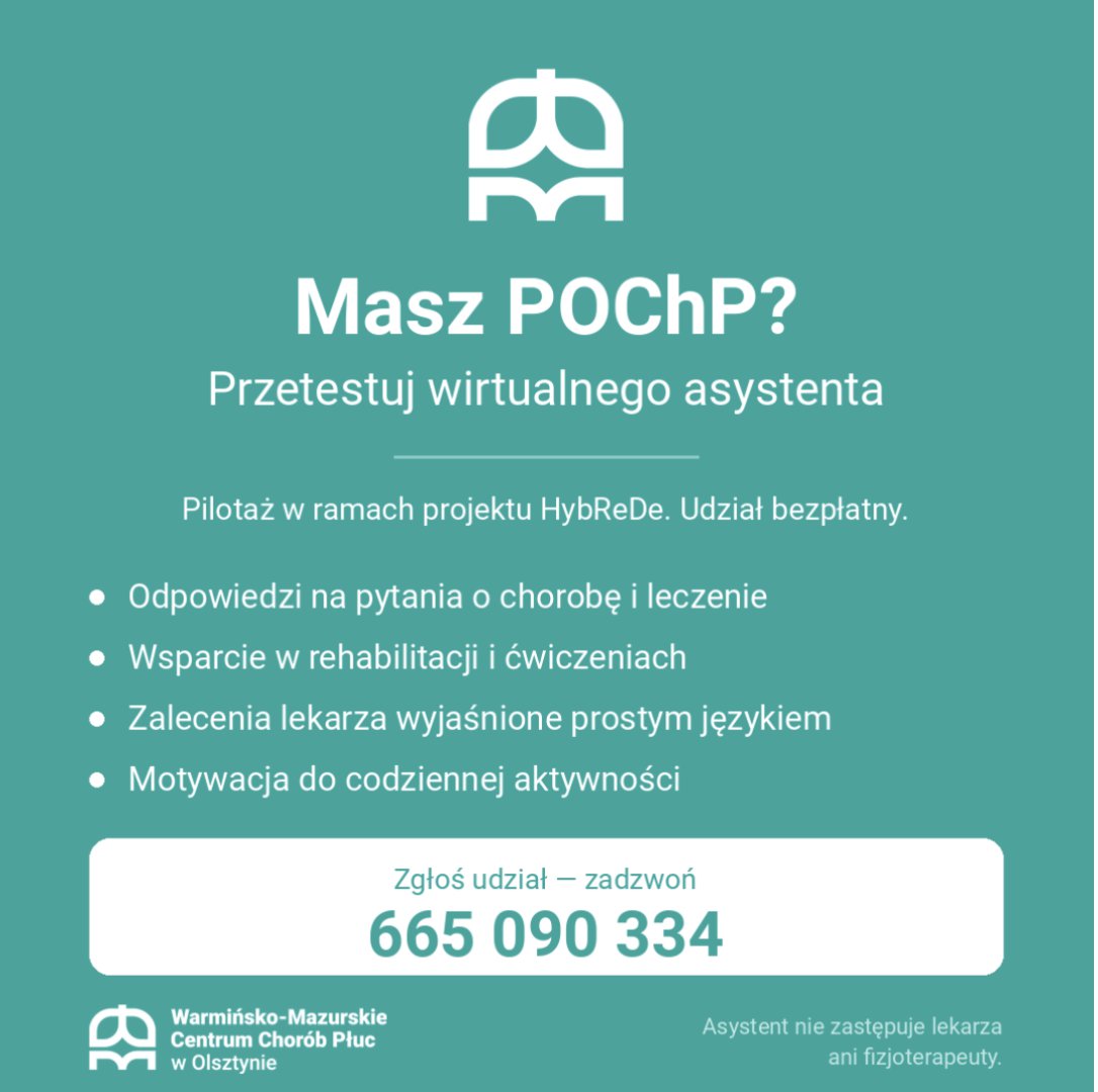 AI wesprze chorych na POChP. Warmińsko-Mazurskie Centrum Chorób Płuc w Olsztynie szuka 10 chętnych do pilotażu