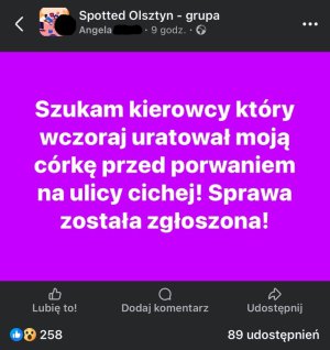 „Szukam kierowcy, który uratował moją córkę przed porwaniem”. Wiemy, co wydarzyło się przy ul. Cichej